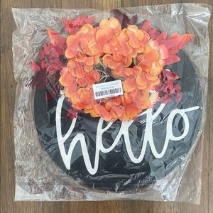 Black and Orange Floral Hello Wreath